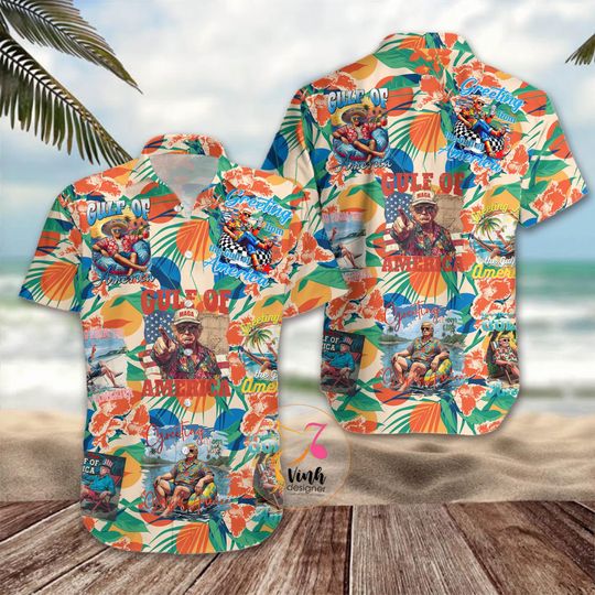 Gulf of America Hawaiian Shirt For Men Women, Gulf of America Trump Floral Aloha Button Down Shirt for Hawaiian Shirt, Trump Hawaiian Shirt