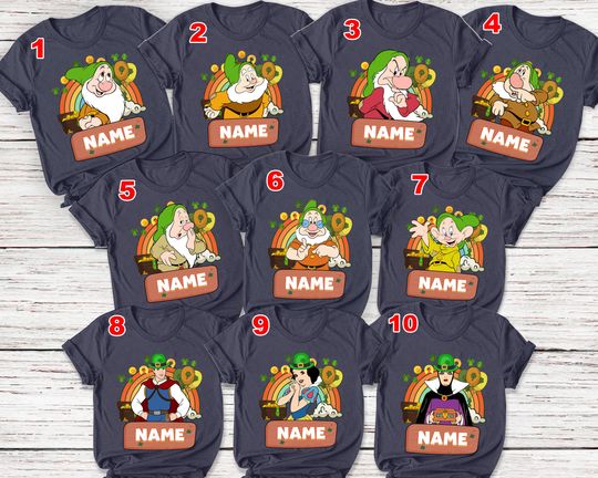 Seven Dwarfs St. Patrick's Day Shirts Snow White and Seven Dwarfs Family Shirts Grumpy Happy Bashful Doc Snow White Evil Queen