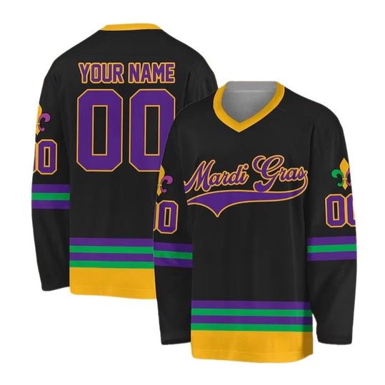 Personalized Mardi Gras Hockey Jersey, Custom Name Mardi Gras Hockey Jersey, Hockey Jersey Uniform For Hockey Fans, Mardi Gras Outfit