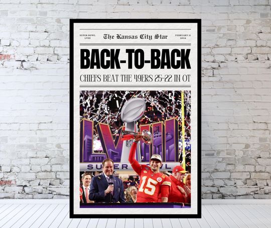 Kansas City Chiefs Newspaper, Chiefs Super Bowl, Patrick Mahomes, Travis Kelce, KC Chiefs Poster, Kansas City Poster