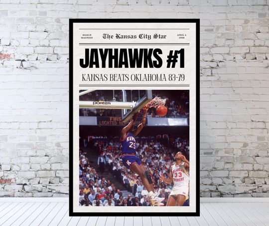 Kansas Jayhawks Newspaper, 1988 National Champions, Kansas Basketball, Kansas Jayhawks, Jayhawks Decor, Jayhawks Basketball Poster