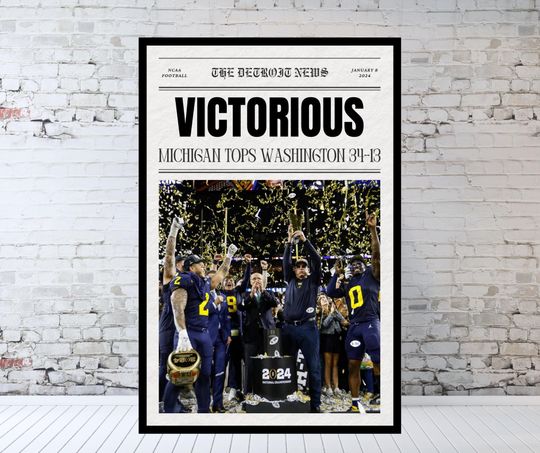 Michigan Wolverines Newspaper, 2023 National Champions, Michigan Football Poster