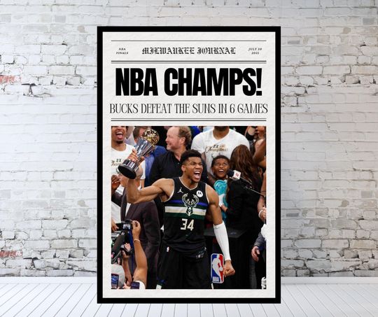 Milwaukee Bucks, 2021 NBA Finals Newspaper, Giannis Antetoko, NBA Champions Poster