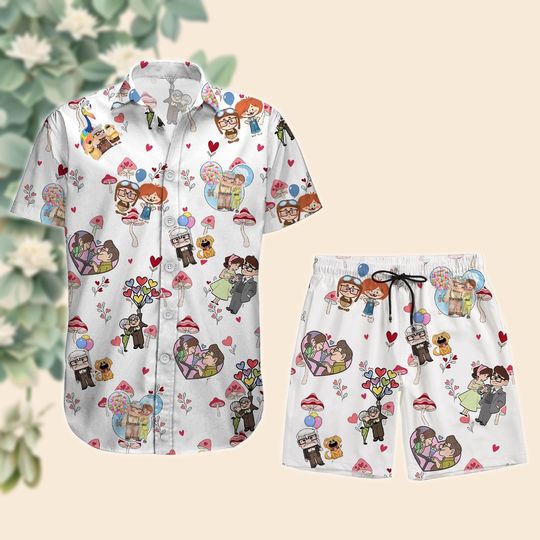 Up Ellie Carl Hawaii Shirt, Disney Up Adventure Short, Disney Couple Valentine Button Shirt, Summer Short For Men Women, Magic Kingdom