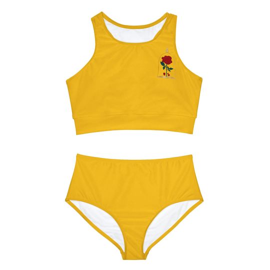 Princess Style Belle Sporty Bikini Set for Women, Floral Swimsuit, Beachwear, Pool Party Outfit, Summer Swimwear