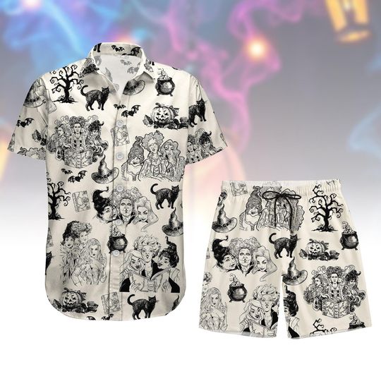 Hocus Pocus Button Shirt Short Set, Sanderson Sisters Summer Short, Witch Hawaii T-Shirt, Gift for Movie Lovers For Men Women
