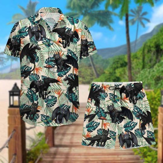 Toothless Button Shirt, Night Fury Hawaiian T-Shirt, Toothless Tropical Men Short, How To Train Your Dragon T-Shirt, Vacation Short