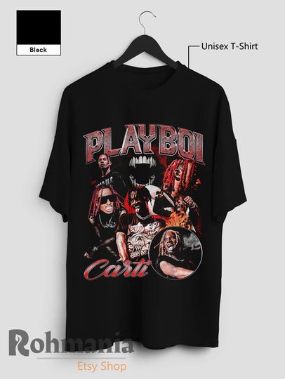 Discover Playboi Carti T Shirt, Rap Hip Hop Music Merch Retro 90s Shirt, Casual Unisex T-Shirt