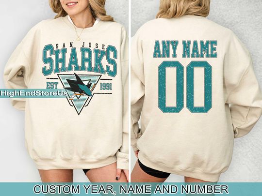 Personalized San Jose Hockey Sweatshirt, San Jose Sharks crewneck, San Jose Hockey shirt, Custom Hockey Shirt, Hockey Number Shirt