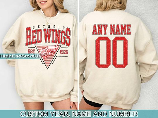 Personalized Detroit Hockey Sweatshirt, Detroit Red Wings crewneck, Detroit Hockey shirt, Custom Hockey Shirt, Hockey Number Shirt