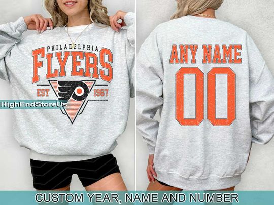 Personalized Philadelphia Hockey Sweatshirt, Philadelphia Flyers crewneck, Philadelphia Hockey shirt, Custom Hockey Shirt, Hockey Number Tee