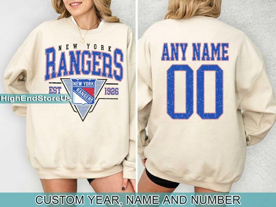 Personalized New York Hockey Sweatshirt, New York Rangers crewneck, New York Hockey shirt, Custom Hockey Shirt, Hockey Number Shirt