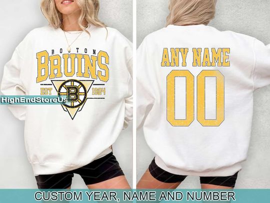 Personalized Boston Hockey Sweatshirt, Boston Bruins crewneck, Boston Hockey shirt, Custom Hockey Shirt, Hockey Number Shirt