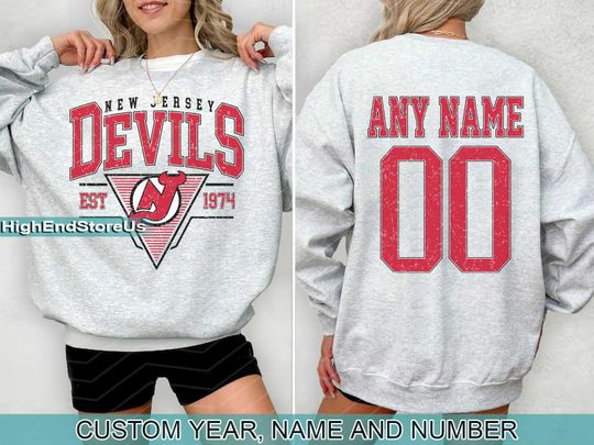Personalized New Jersey Hockey Sweatshirt, New Jersey Devils crewneck, New Jersey Hockey shirt, Custom Hockey Shirt, Hockey Number Shirt