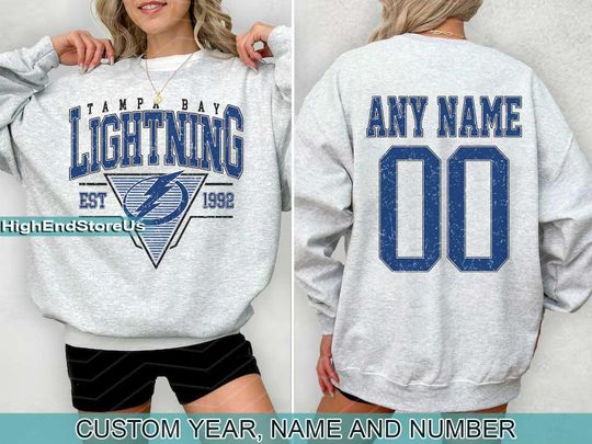 Personalized Tampa Bay Hockey Sweatshirt, Tampa Bay Lightning crewneck, Tampa Bay Hockey shirt, Custom Hockey Shirt, Hockey Number Shirt