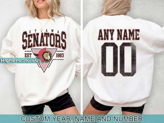 Personalized Ottawa Hockey Sweatshirt, Ottawa Senators crewneck, Ottawa Hockey shirt, Custom Hockey Shirt, Hockey Number Shirt