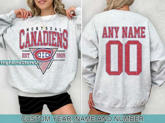 Personalized Montreal Hockey Sweatshirt, Montreal Canadiens crewneck, Montreal Hockey shirt, Custom Hockey Shirt, Hockey Number Shirt