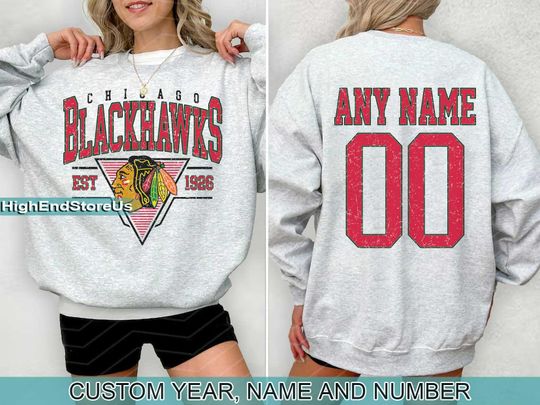 Personalized Chicago Hockey Sweatshirt, Chicago Blackhawks crewneck, Chicago Hockey shirt, Custom Hockey Shirt, Hockey Number Shirt