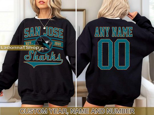 San Jose Sharks Sweatshirt Crewneck, Vintage Sharks Shirt, San Jose Hockey Fan shirt,  Hockey Tee,  Sharks Sweatshirt