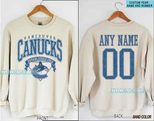 Personalized Vancouver Hockey Sweatshirt, Vancouver Canucks crewneck, Vancouver Hockey shirt, Custom Hockey Shirt, Hockey Number Shirt