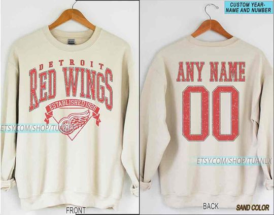 Personalized Detroit Hockey Sweatshirt, Detroit Red Wings crewneck, Detroit Hockey shirt, Custom Hockey Shirt, Hockey Number Shirt