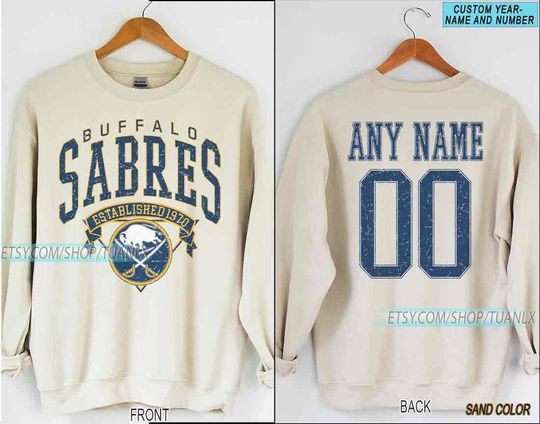 Personalized Buffalo Hockey Sweatshirt, Buffalo Sabres crewneck, Buffalo Hockey shirt, Custom Hockey Shirt, Hockey Number Shirt