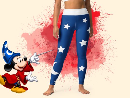 Womens Disney Mickey mouse leggings Sorcerer's apprentice pants tights activewear running Disney outfit for adults wizard star moon