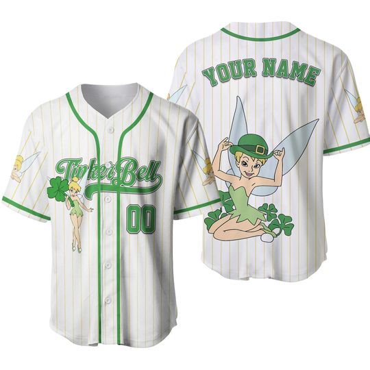 Custom St. Patricks Day Disney Tinker Bell Jersey Baseball, Disney Patrick, St. Patrick's Day, Happy Patty Day , Disneyland Family Trip