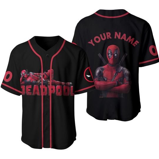 Personalized Deadpool Baseball Jersey, Custom Deadpool Baseball Jersey,Black Deadpool Baseball,Jersey Shirt,Kids Youth Adult Baseball Jersey