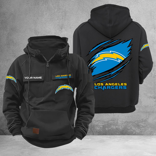 Personalized Los Angeles Chargers Cargo Hoodie, Game Day Football, Sunday Football
