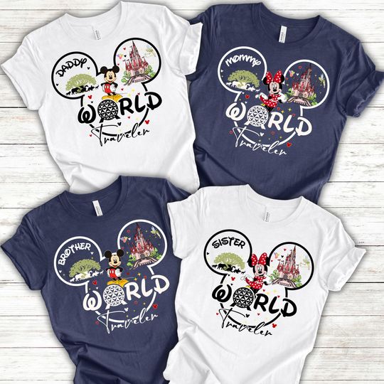 Epcot 2025 Personalized Disney Shirt, World Traveler Family Matching Tee, Custom Name Disneyland Trip Shirt, Mickey Friends Disney Epcot Tee