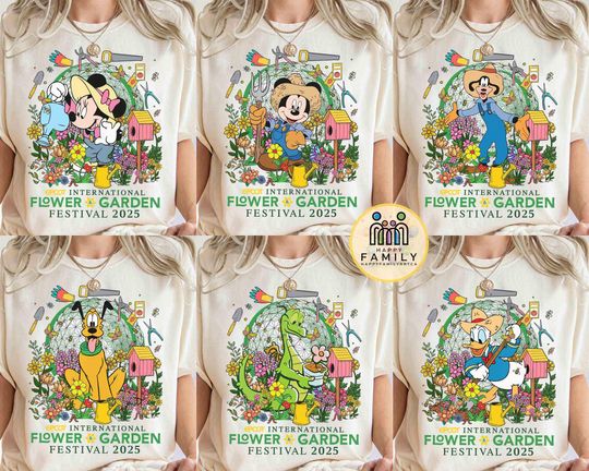 Vintage Mickey & Friends Epcot Flower and Garden Festival 2025 shirt, Disney Floral Let The Magic Blossom Tee, Epcot Figment Matching Trip