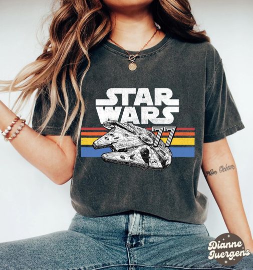 Vintage 90S Star Wars Millennium Falcon 77 Shirt, Disney Retro Lines Logo Shirt, Galaxy'S Edge Unisex Tee, Star Wars Gift, WDW Magic Kingdom