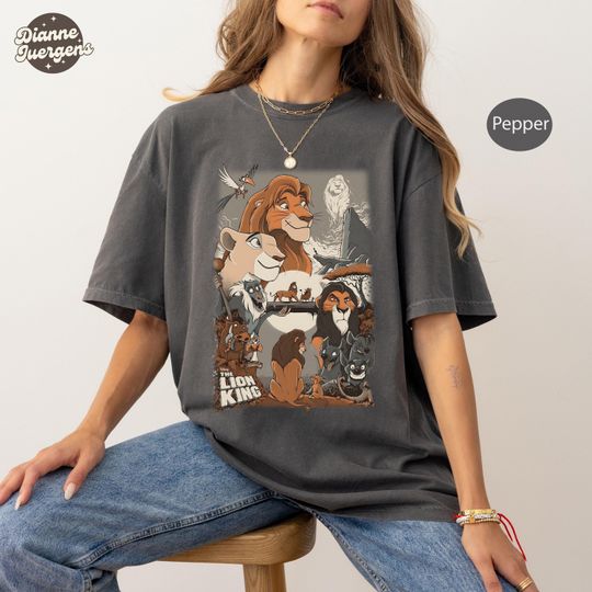 Retro The Lion King Group Characters Shirt, Mufasa Simba Timon Pumbaa, Family Matching T-shirt, 2025 Trip Outfit
