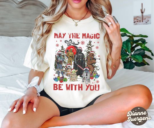 Retro Disney Star Wars Christmas Shirt, May The Magic Be With You Tshirt, Boba Fett, Darth Vader Christmas, Stormtrooper Xmas, Disney Trip