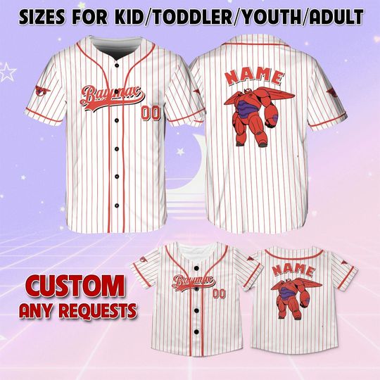Big Hero 6 Name Baymax Baseball Jersey, Baymax Matching Family Jersey, Personalized Big Hero 6 Character Jersey, Big Hero 6 Movie Jersey
