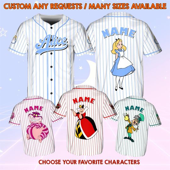 Disney Alice In Wonderland Baseball Jersey, Alice In Wonderland Family Matching Shirt, Disney Alice In Wonderland Characters Jersey