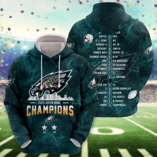 Philadelphia Eagles Super Bowl Champions Hoodie Pullover Sweatshirt Smoke Style