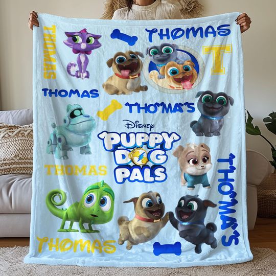 Disney Puppy Dog Pals Blanket, Disney Puppy Dog Pals All Characters Blanket, Disney Kids Blanket Gift, Lovely Disney Family Blanket Gift