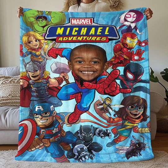 Custom Spiderman Blanket With Face, Personalized Disney Baby Blanket, Kids Marvel Avengers Blanket, Kids Superhero Blanket