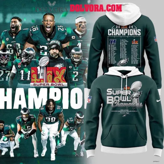 Philadelphia Eagles 2025 Super Bowl LIX Champions Player Hoodie Midnight Green