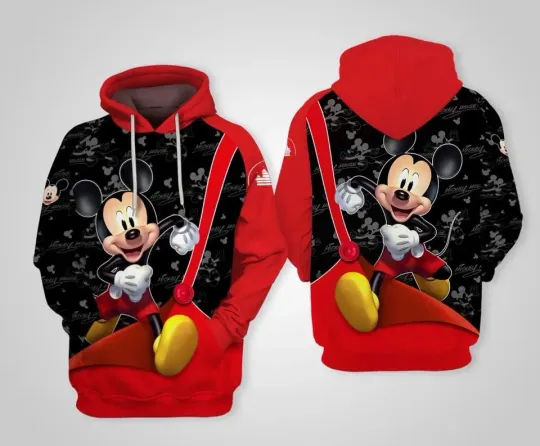 Discover Mickey Mouse Red Black Disney 3D Hoodie