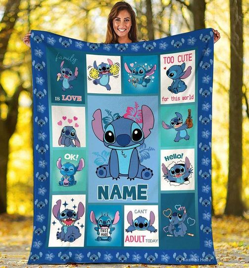 Disney Lilo and Stitch Fleece Blanket, Cute Stitch Sofa Blanket, Fleece Blanket, Family Blanket, Bedding Decor