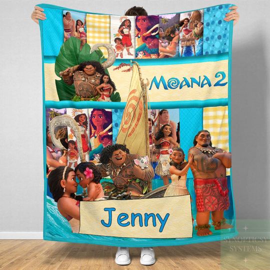 Moana Blanket, Watercolor Disney Moana Blanket, WDW Disneyland Maui Hei Hei Tamatoa Family Decor, Baby Princess Moana Birthday Gift
