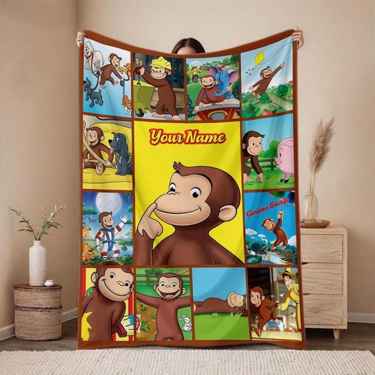 Personalized Curious George Blanket Curious George Fleece Blanket | Curious George Birthday Gifts | Curious George Blanket Couch Sofa