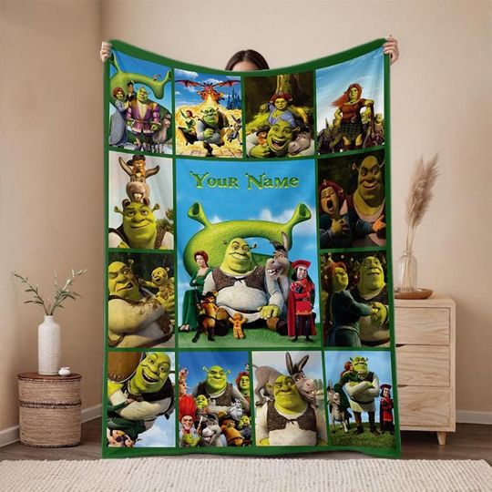 Personalized Name Shrek Characters Blanket, Shrek Movie Blanket, Custom Shrek Characters Blanket, Baby Blanket, Bedding Decor