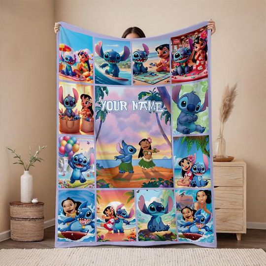 Personalized Stitch Lilo Blanket | Stitch Angel Fleece Blanket | Lilo Stitch Birthday Gifts | Magic Kingdom Blanket | Angel Stitch Blanket