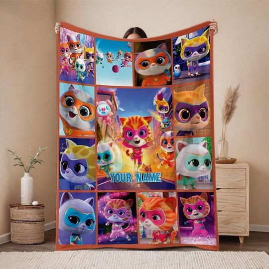 Custom Superkitties Blanket, Custom Super Kitties Blanket, Super Kittie Buddy Bitsy Ginny Sparks Hero Blanket, Cat Superhero Kitties