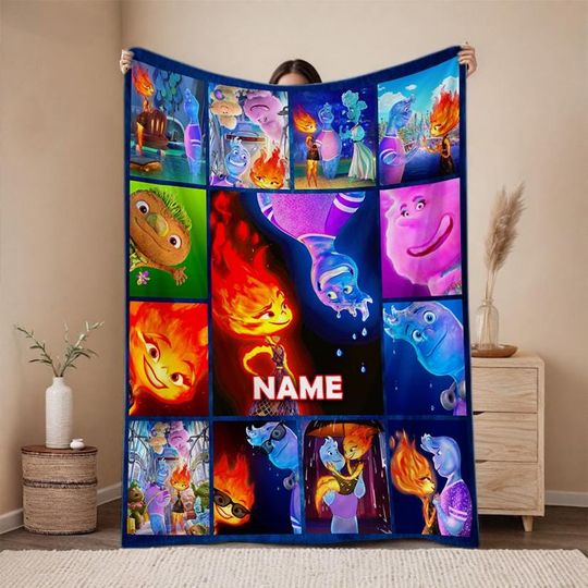 Personalized Elemental Blanket, Fire And Water Ember And Wade Fleece Blanket, Magic Kingdom Family Vacation Blanket For Bed Couch Sofa