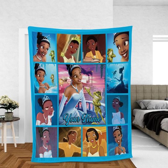 Personalize Disney Princess Tiana Blanket, The Princess and the Frog Blanket, Baby Girl Princess Birthday Girl Gift, WDW Disneyland Decor